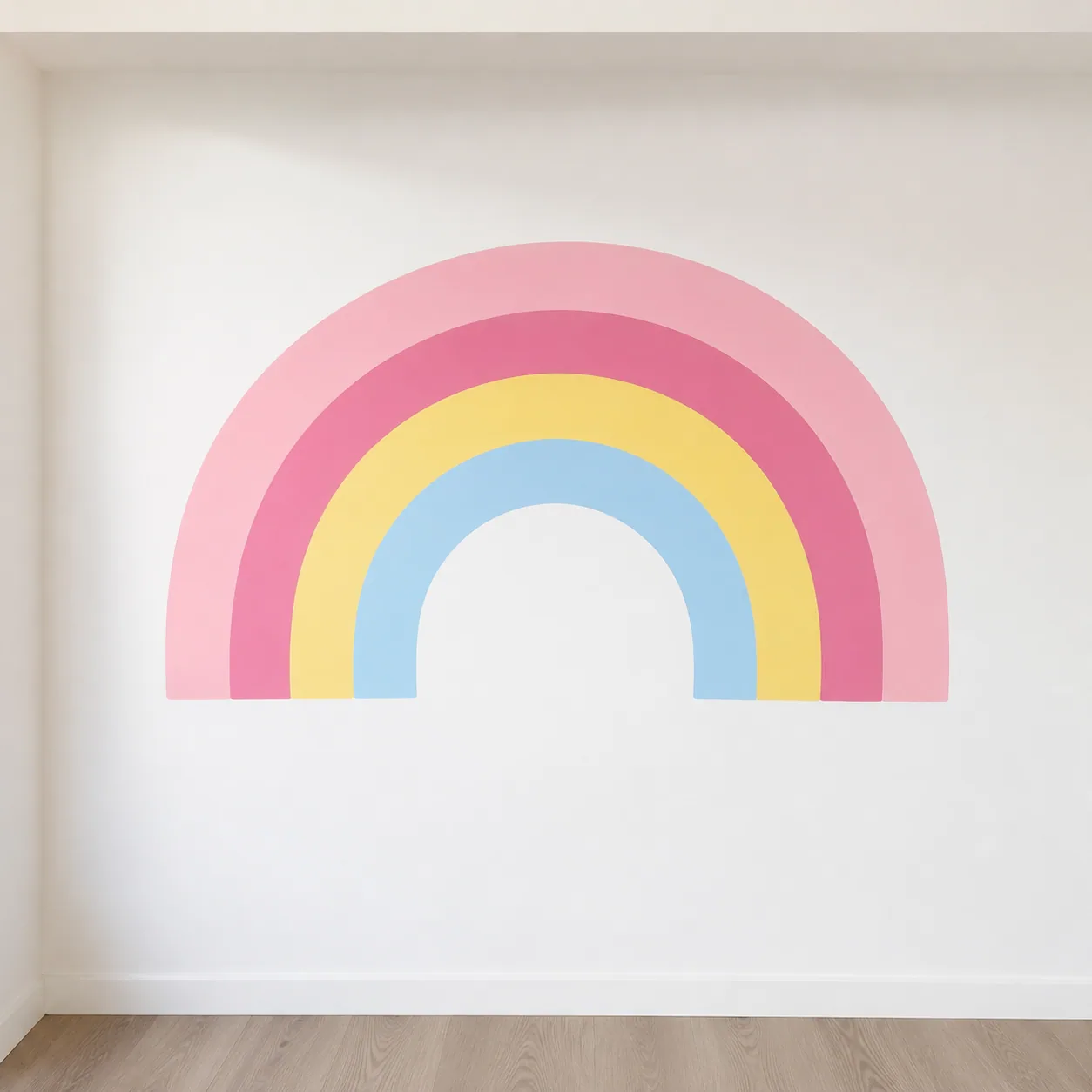 Pintura de arco íris minimalista em flat design para quarto infantil, arte em parede feita à mão por Uma Brisa Criativa