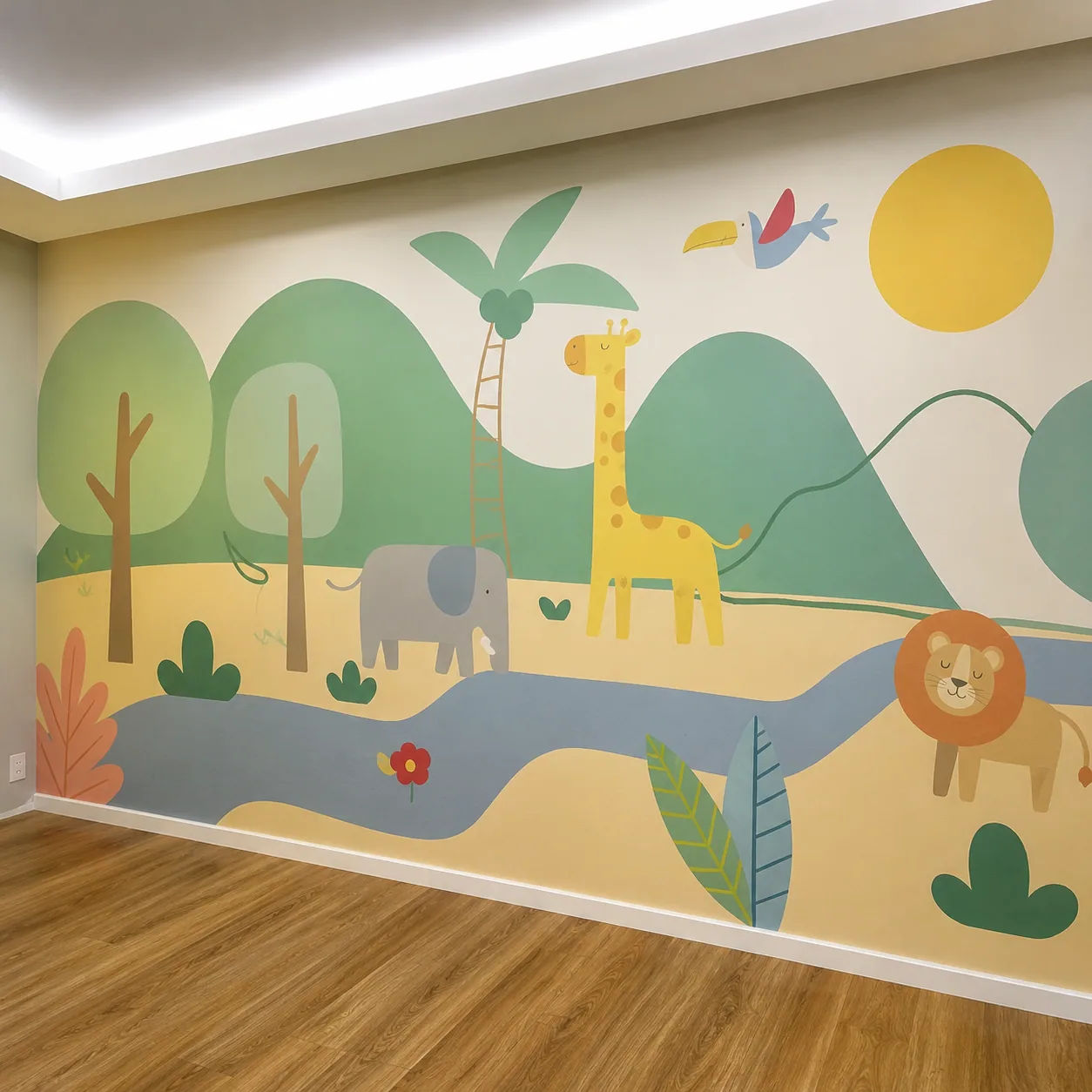 Arte em parede quarto infantil safari
